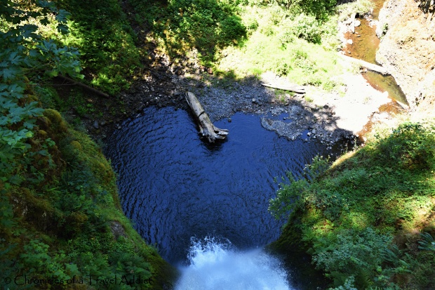 Where the waterfall ends: Looking down from the Benson Bridge